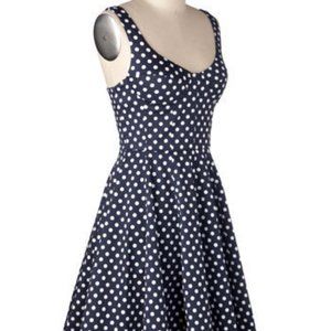 Modcloth Pin Up "Breathless Dress in Starry Night" Bustier Polka Dot Ret…